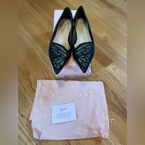 Sophia Webster Butterfly Embellished Flats sz 8 Black & Nude 38.5 EUC